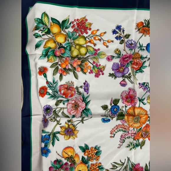 Mantero Silk Navy Trim Colorful Floral Square Scarf Made in Italy - Picture 4 of 17